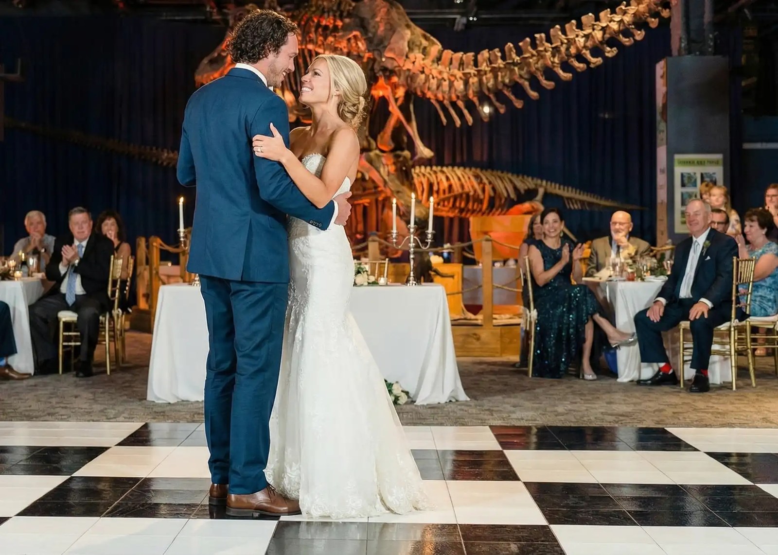 Solid black and white dance floor set up at a Philadelphia wedding reception