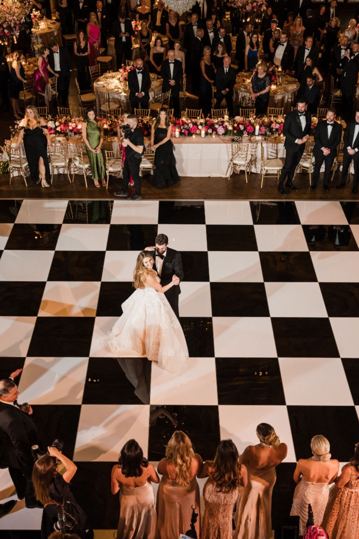 Black and white checkered dance floor rental set up for a Philadelphia wedding reception
